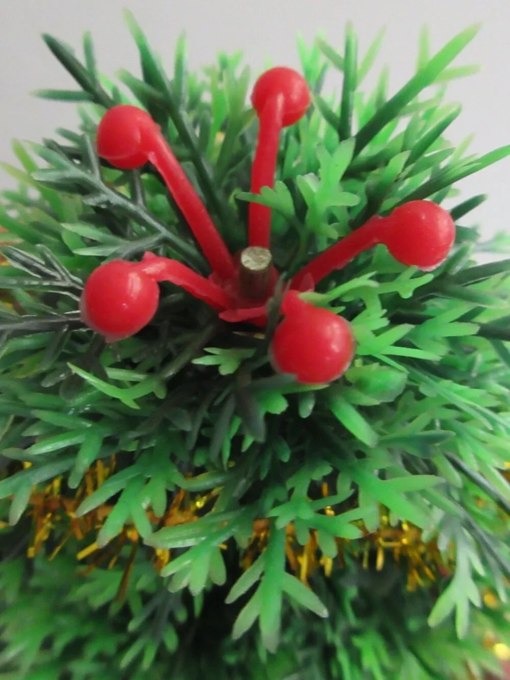 Table Top Plastic Christmas Tree Poinsettia, Garland, Satin Balls, Vintage READ*